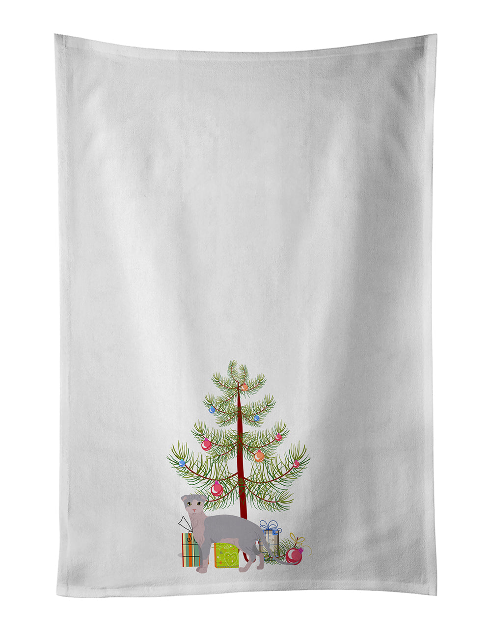 Ukrainian Levkoy Cat Christmas Kitchen Towel Set of 2 White Dish Towels Decorative Bathroom Hand towel for Hand, Face, Hair, Yoga, Tea, Dishcloth, 19 X 28", White