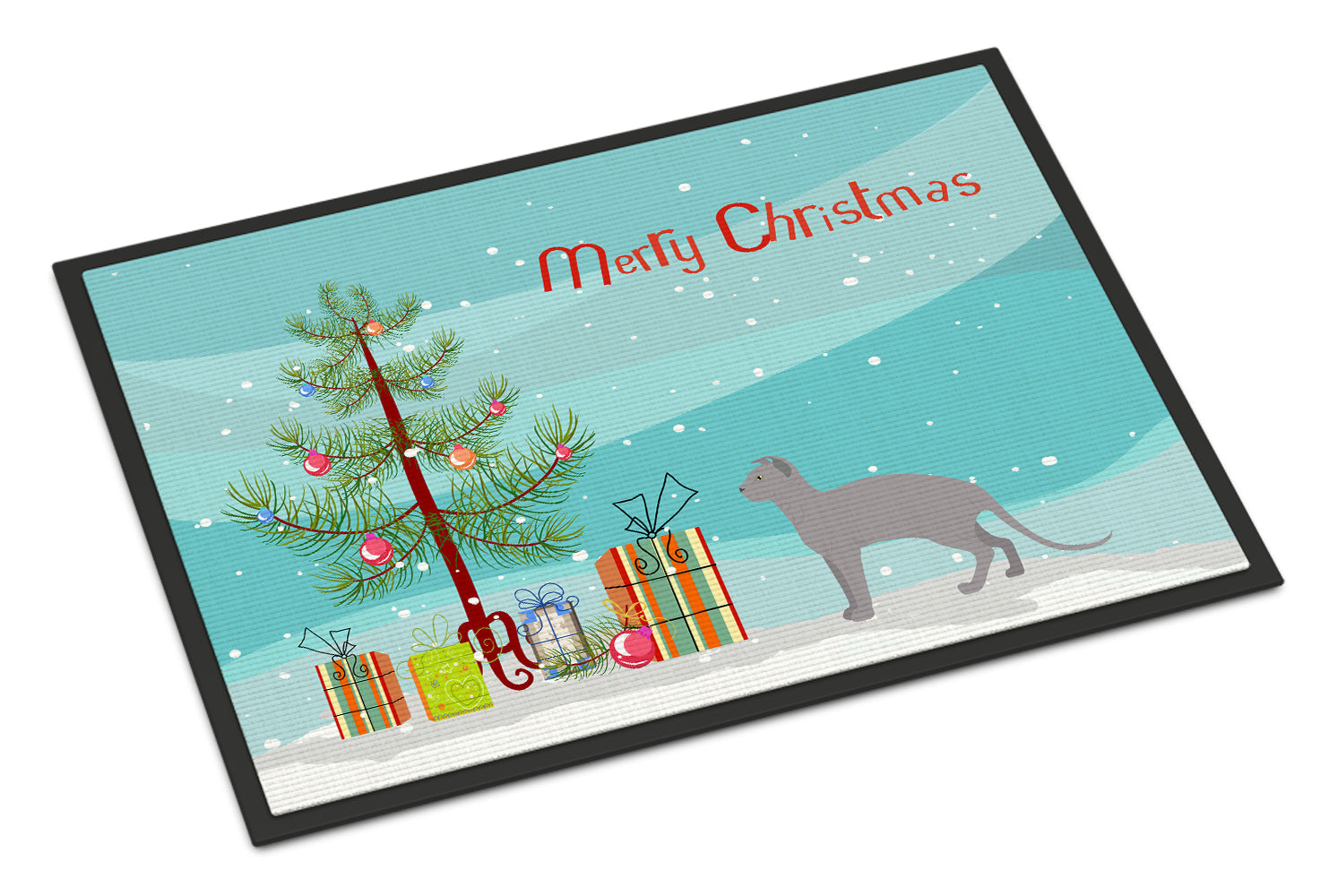 Ukrainian Levkoy Cat Christmas Doormat Indoor Outdoor 18H X 27W Front Door Mat Rugs for Entryway, Non Slip Washable