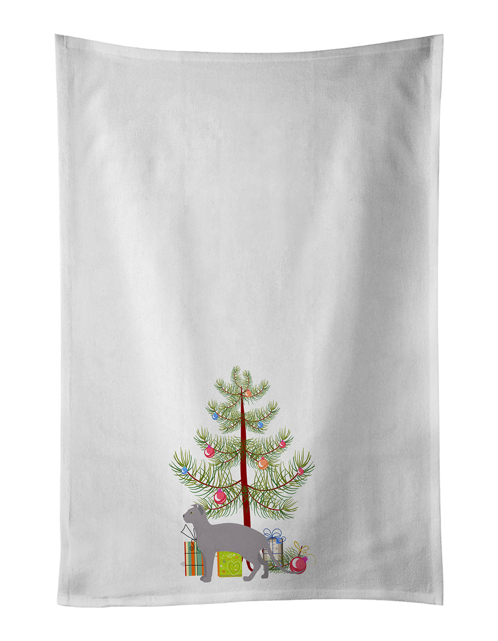 Ukrainian Levkoy Cat Christmas Kitchen Towel Set of 2 White Dish Towels Decorative Bathroom Hand towel for Hand, Face, Hair, Yoga, Tea, Dishcloth, 19 X 28", White