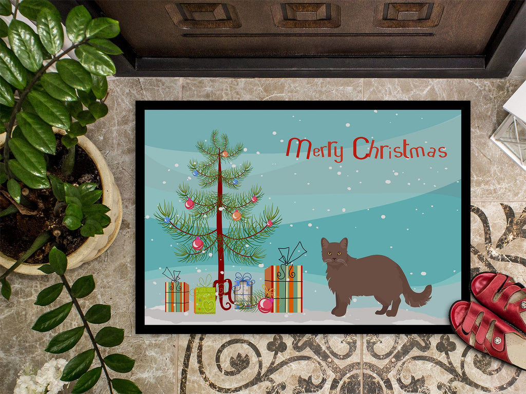 York Chocolate Cat Christmas Doormat Indoor Outdoor 24H X 36W Front Door Mat Rugs for Entryway, Non Slip Washable Low Pile,