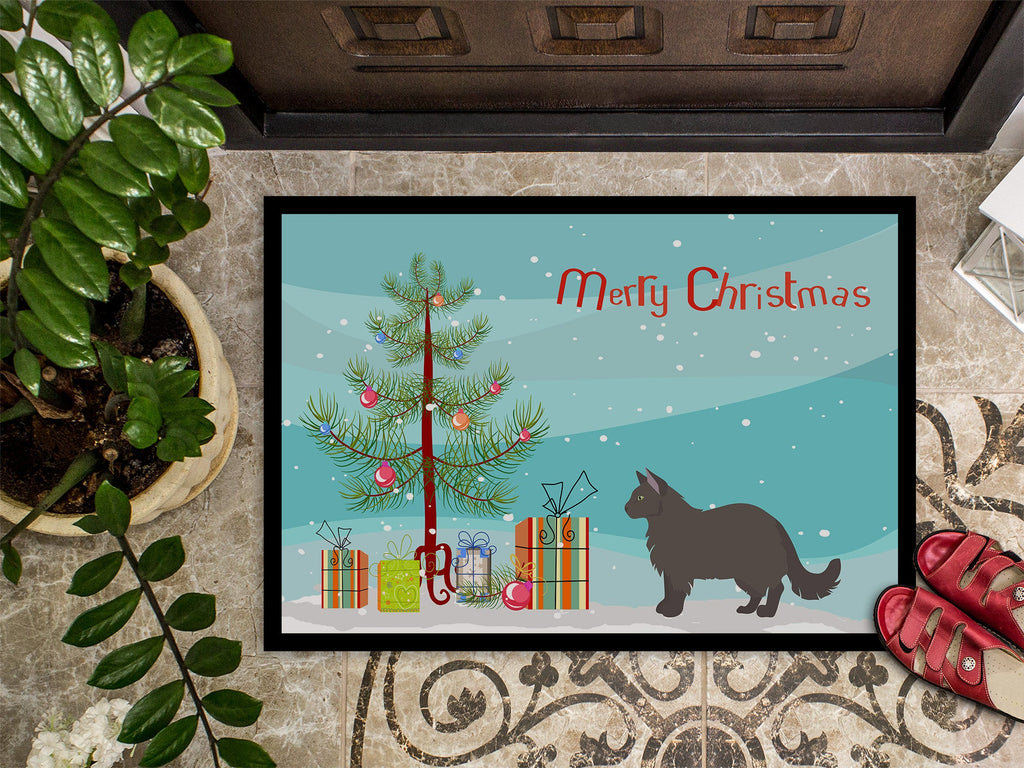 York Chocolate Cat Christmas Doormat Indoor Outdoor 24H X 36W Front Door Mat Rugs for Entryway, Non Slip Washable Low Pile,