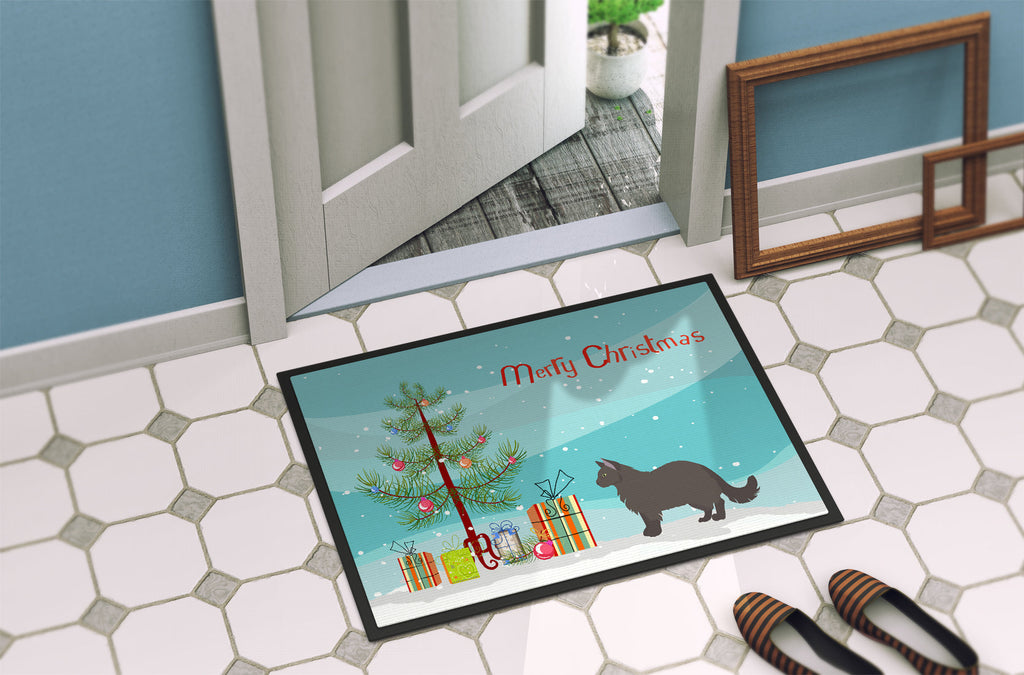 York Chocolate Cat Christmas Doormat Indoor Outdoor 18H X 27W Front Door Mat Rugs for Entryway, Non Slip Washable