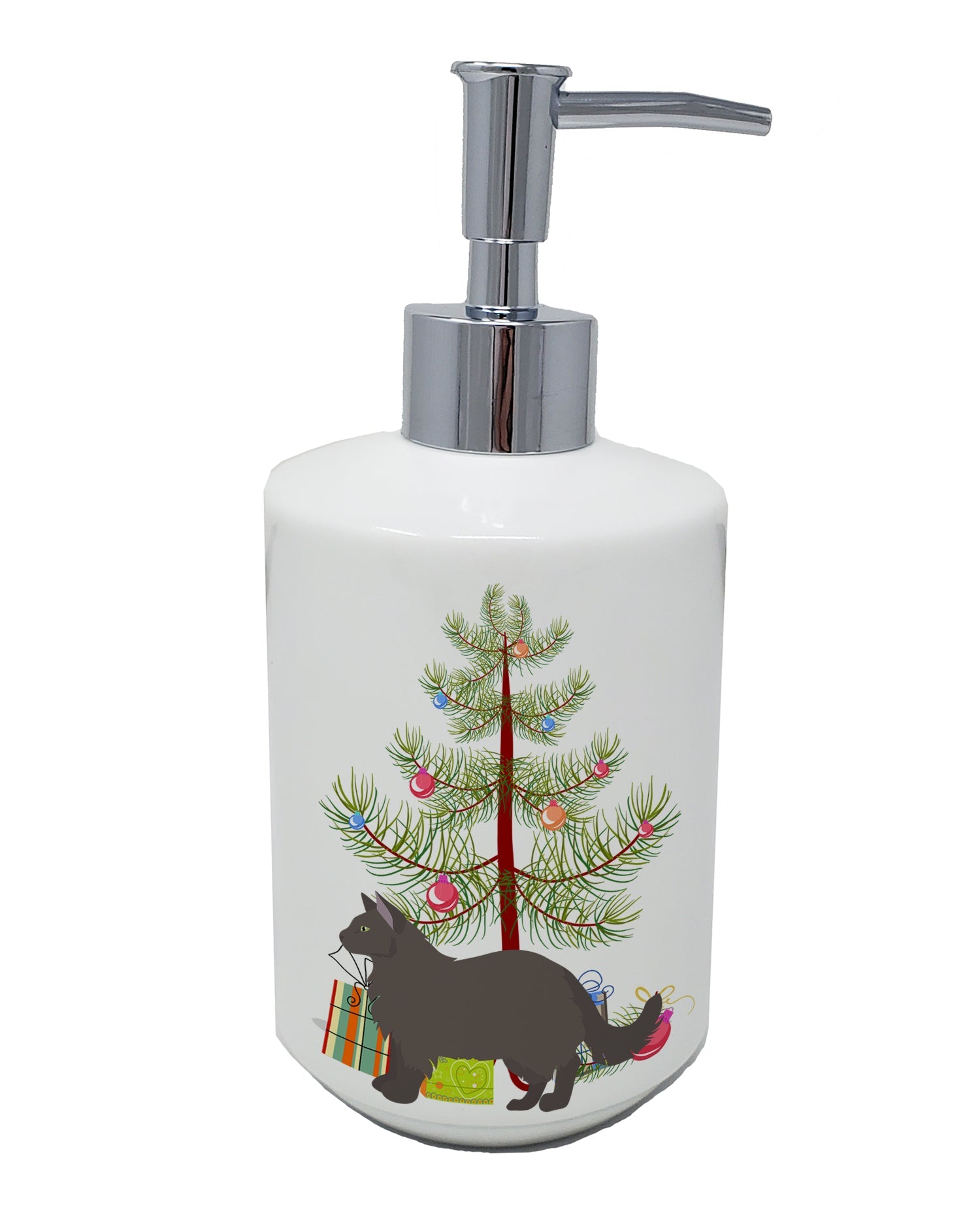 York Chocolate Cat Christmas Ceramic Soap Dispenser , Empty Refillable Hand Soap Pump Bottle for Bathroom Kitchen