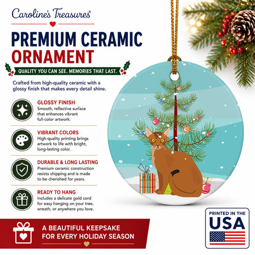 Abyssinian Cat Christmas Ceramic Ornament Christmas Tree Hanging Decorations for Home Christmas Holiday, Party, Gift, 3 in, Multicolor