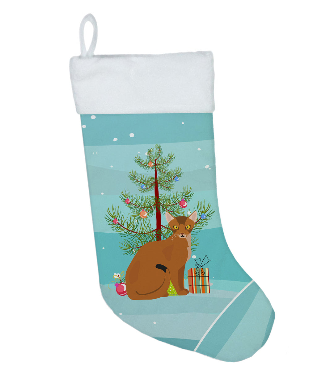 Abyssinian Cat Christmas Holiday Stocking Double-Sided Print, Polyester Suede,11x18, Made in USA