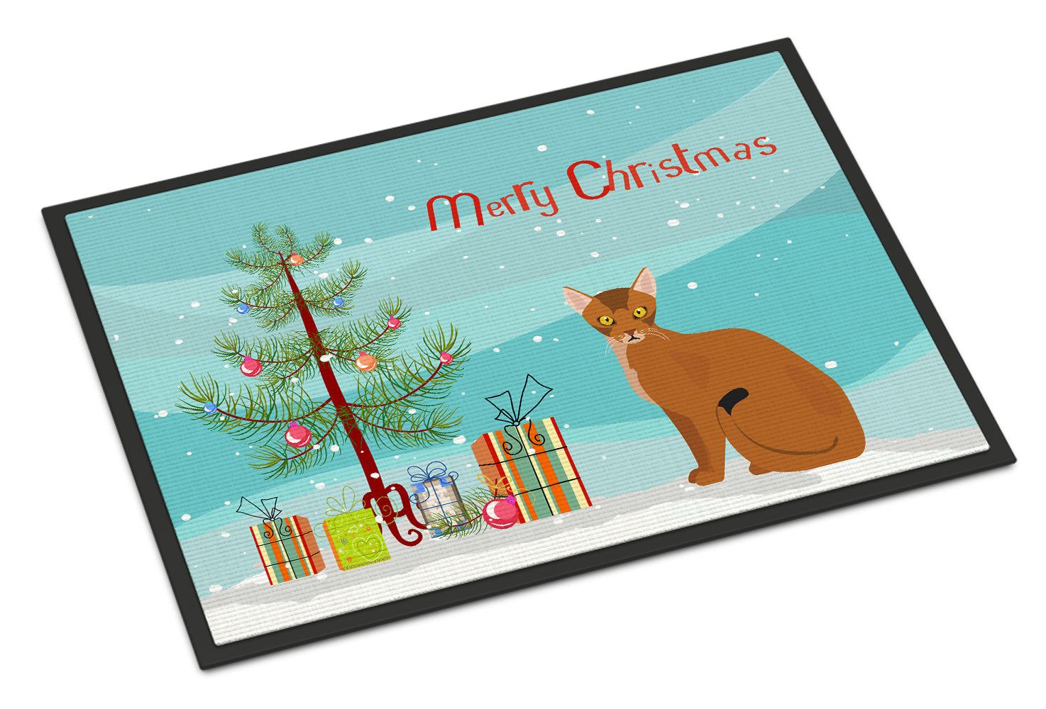 Abyssinian Cat Christmas Doormat Indoor Outdoor 18H X 27W Front Door Mat Rugs for Entryway, Non Slip Washable