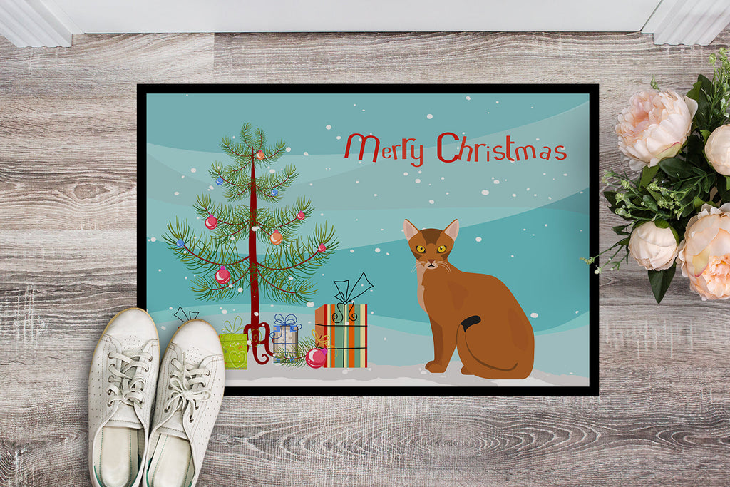 Abyssinian Cat Christmas Doormat Indoor Outdoor 18H X 27W Front Door Mat Rugs for Entryway, Non Slip Washable