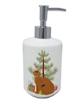 Abyssinian Cat Christmas Ceramic Soap Dispenser , Empty Refillable Hand Soap Pump Bottle for Bathroom Kitchen