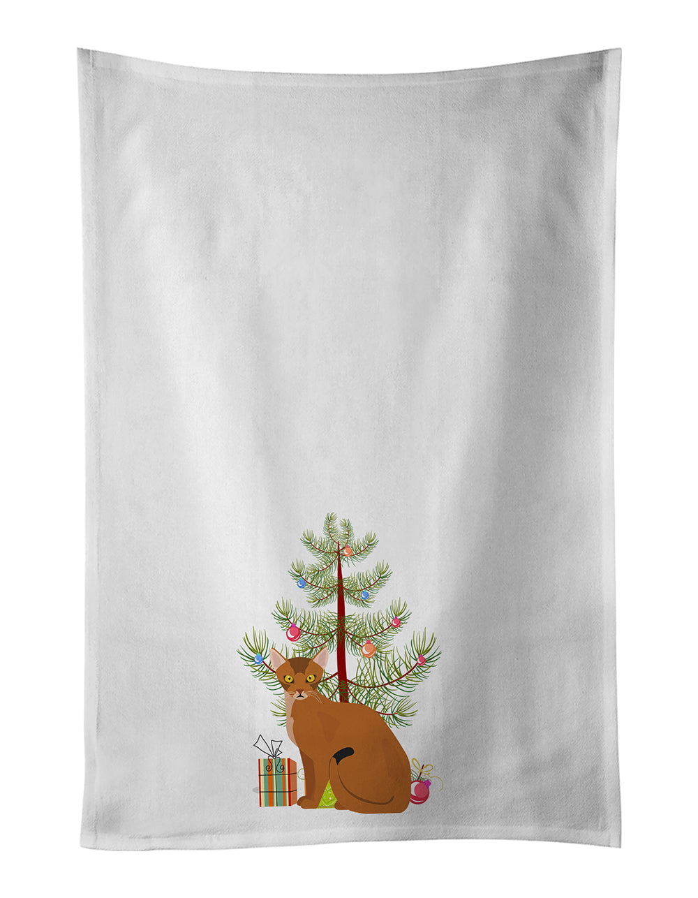 Abyssinian Cat Christmas Kitchen Towel Set of 2 White Dish Towels Decorative Bathroom Hand towel for Hand, Face, Hair, Yoga, Tea, Dishcloth, 19 X 28", White