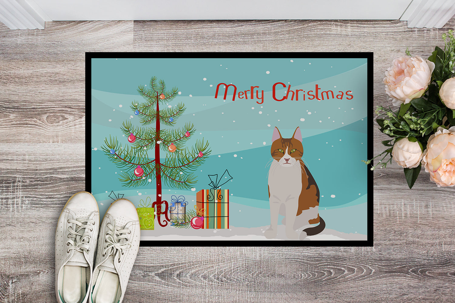 Aegean Cat Christmas Doormat Indoor Outdoor 18H X 27W Front Door Mat Rugs for Entryway, Non Slip Washable