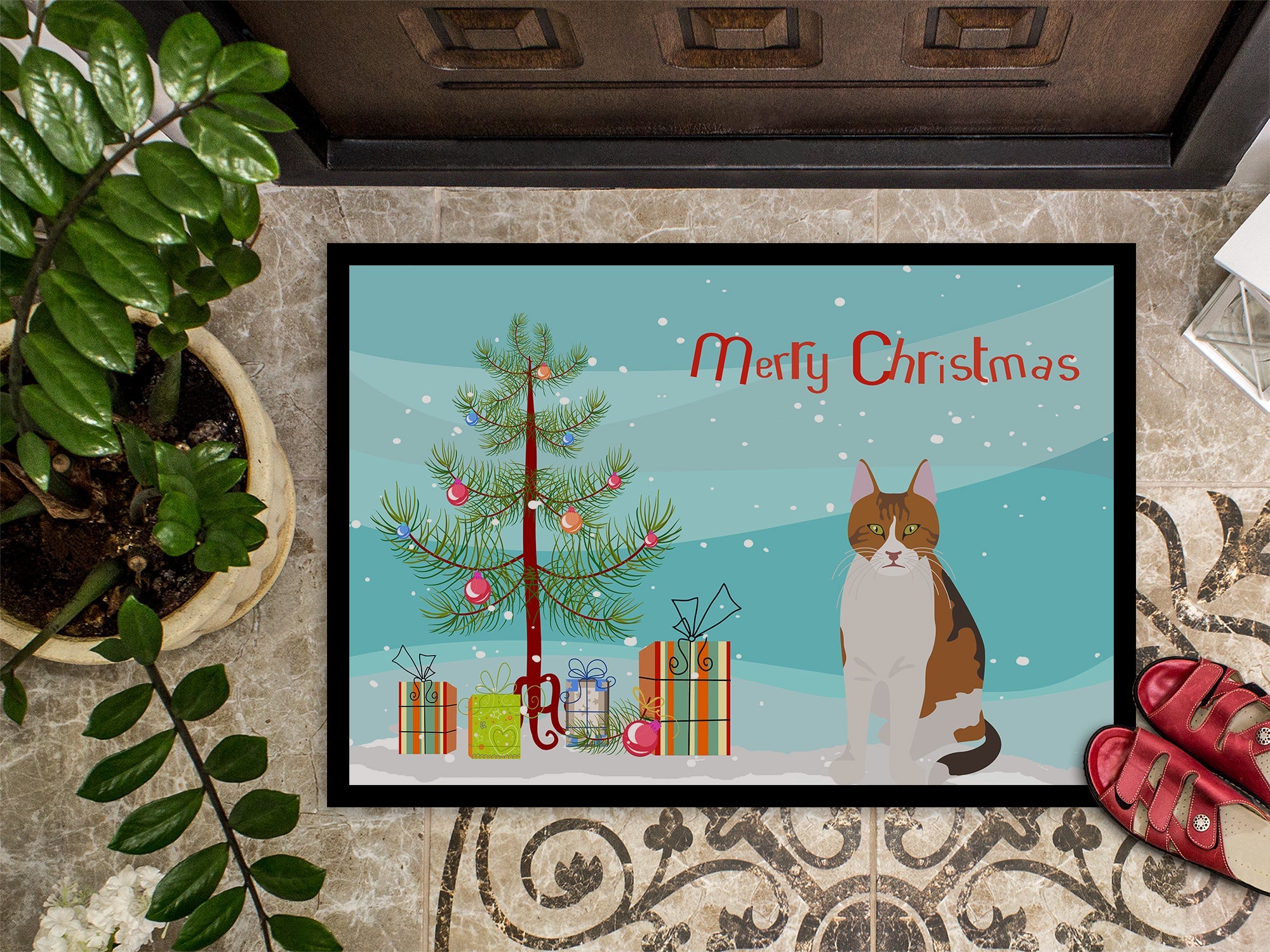 Aegean Cat Christmas Doormat Indoor Outdoor 18H X 27W Front Door Mat Rugs for Entryway, Non Slip Washable