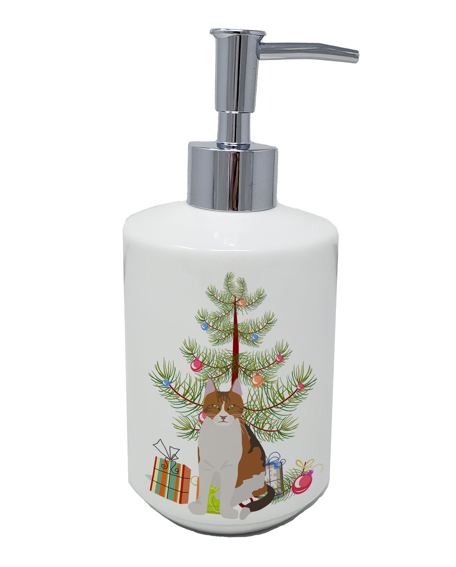 Aegean Cat Christmas Ceramic Soap Dispenser , Empty Refillable Hand Soap Pump Bottle for Bathroom Kitchen