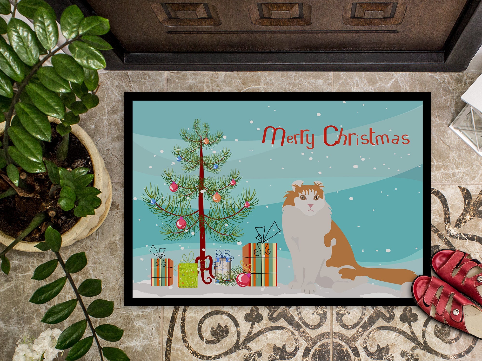 American Curl Cat Christmas Doormat Indoor Outdoor 18H X 27W Front Door Mat Rugs for Entryway, Non Slip Washable