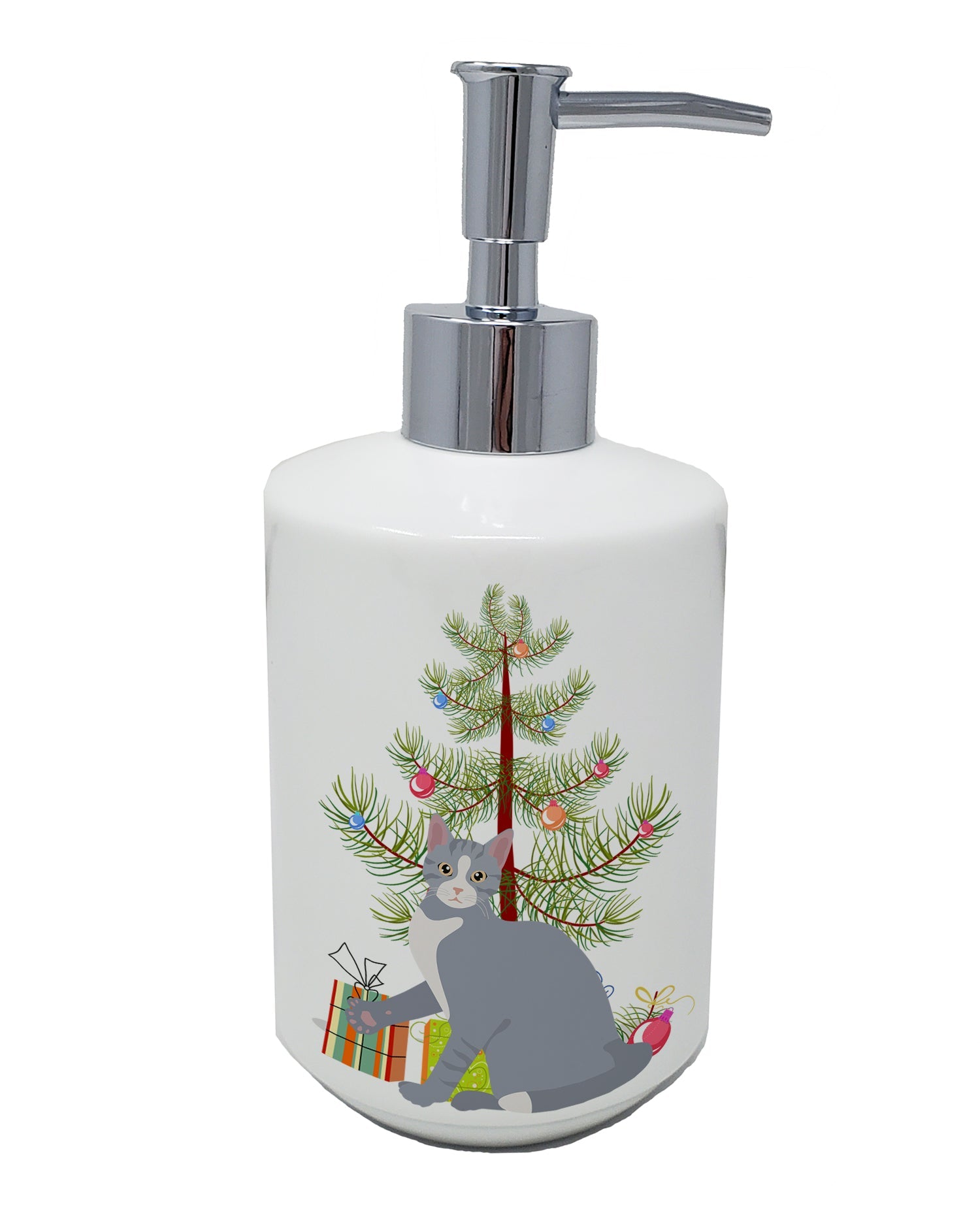 American Polydactyl Cat Christmas Ceramic Soap Dispenser , Empty Refillable Hand Soap Pump Bottle for Bathroom Kitchen