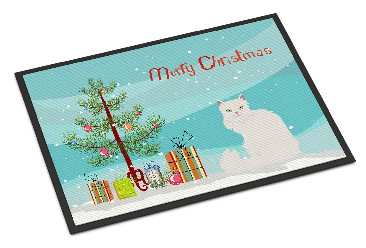 Asian Semi Longhaired Cat Christmas Doormat Indoor Outdoor 24H X 36W Front Door Mat Rugs for Entryway, Non Slip Washable Low Pile,