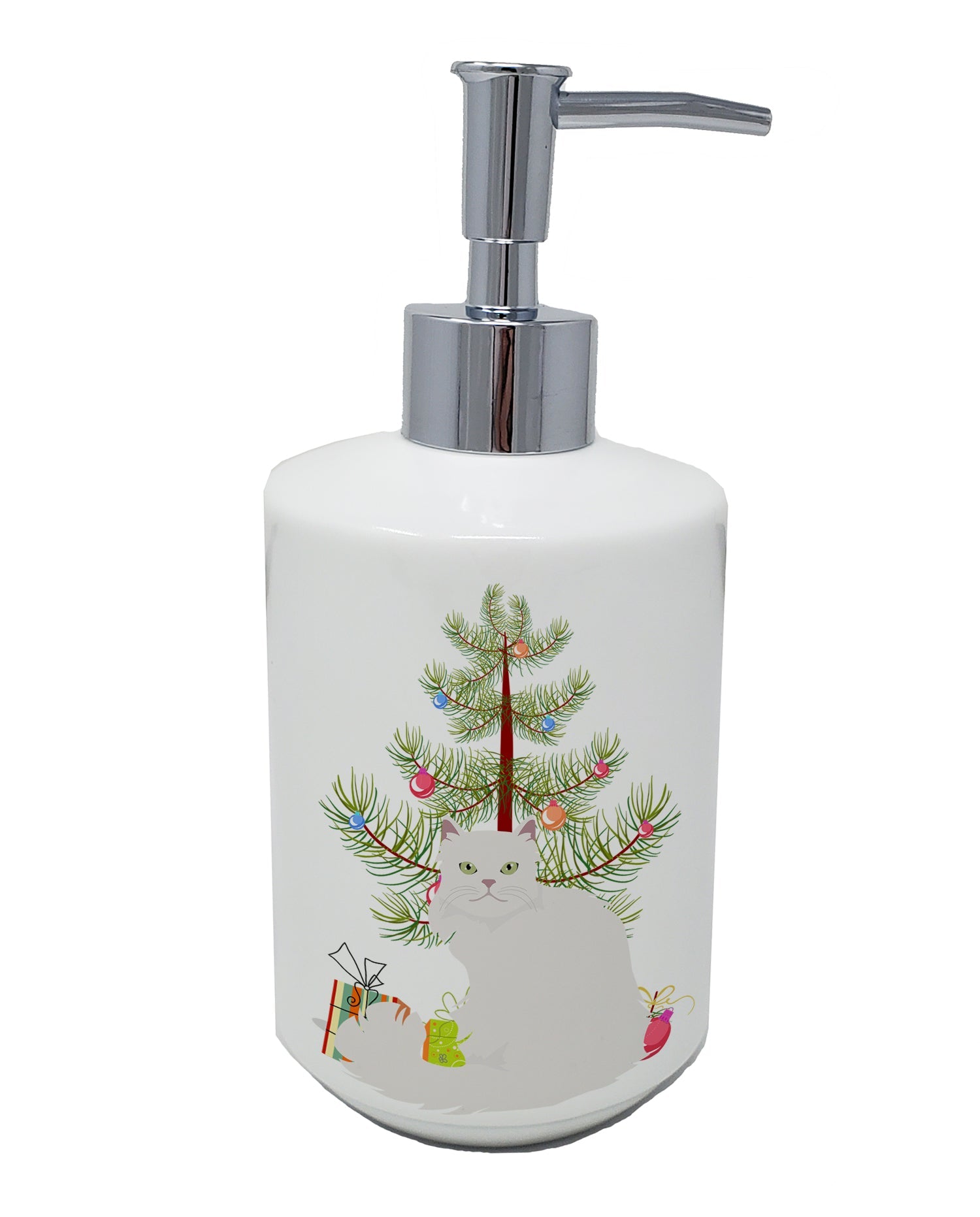 Asian Semi Longhaired Cat Christmas Ceramic Soap Dispenser , Empty Refillable Hand Soap Pump Bottle for Bathroom Kitchen