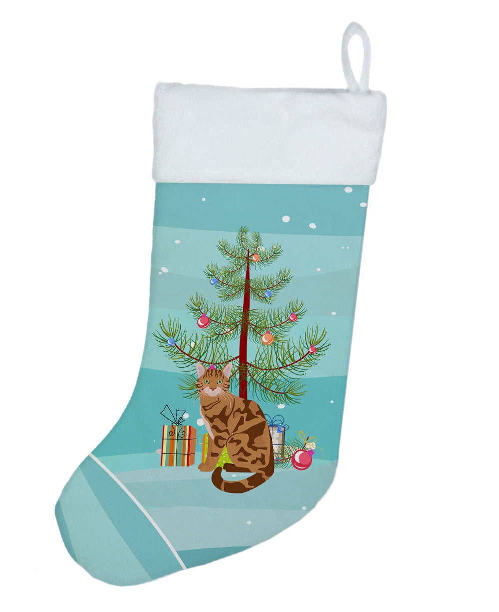Bengal Cat Christmas Holiday Stocking Double-Sided Print, Polyester Suede,11x18, Made in USA