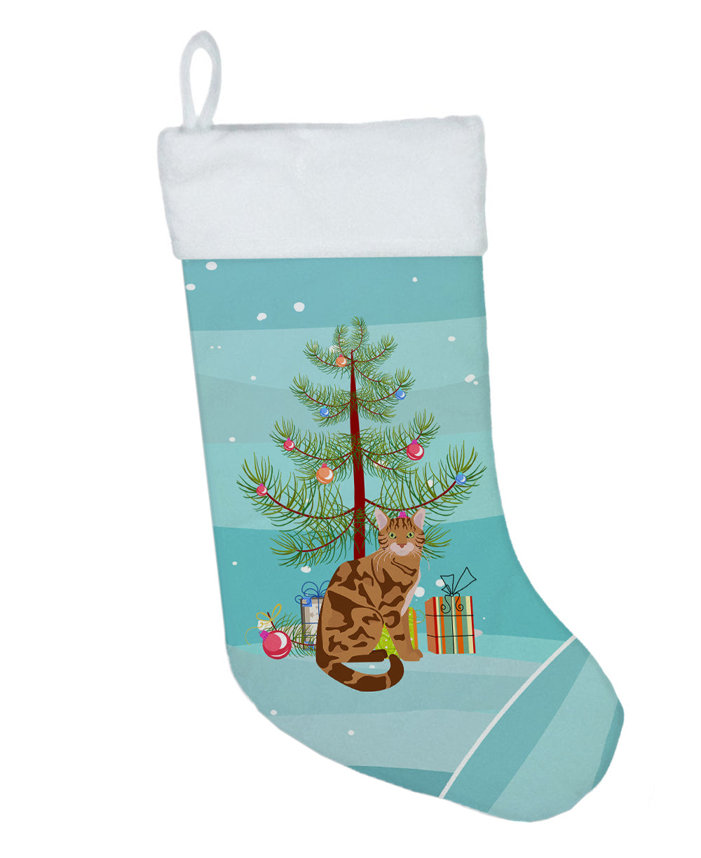 Bengal Cat Christmas Holiday Stocking Double-Sided Print, Polyester Suede,11x18, Made in USA
