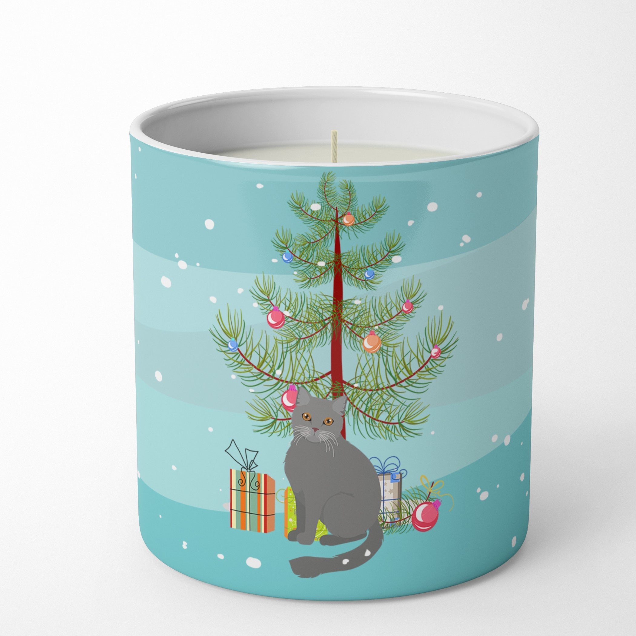 British Semi Longhair Cat Christmas Decorative Soy Candle Nature Soy Wax Essential Oil Home Decor Ideal for Bedroom Kitchen Bath Office Gift, 10 oz