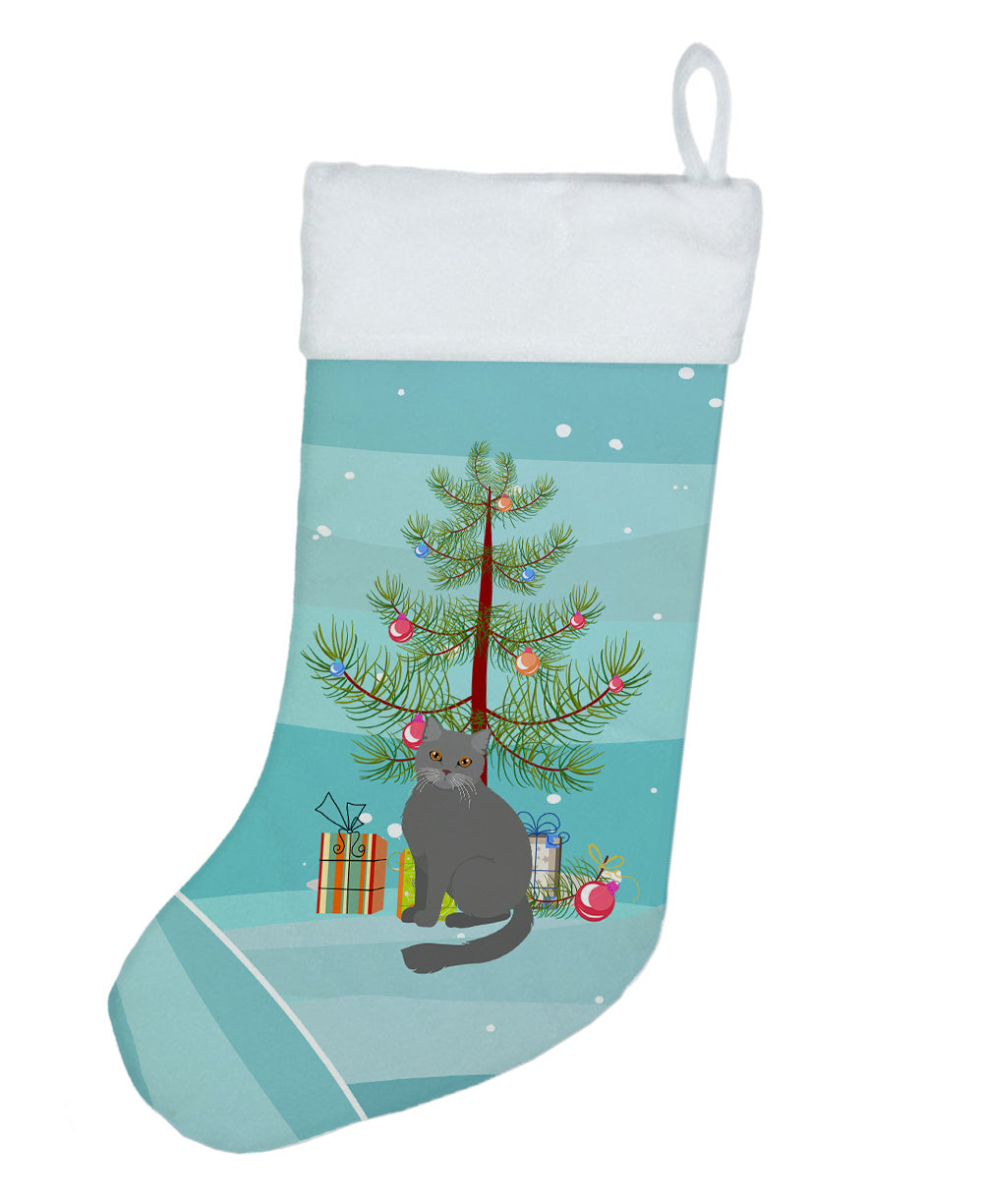 British Semi Longhair Cat Christmas Holiday Stocking Double-Sided Print, Polyester Suede,11x18, Made in USA