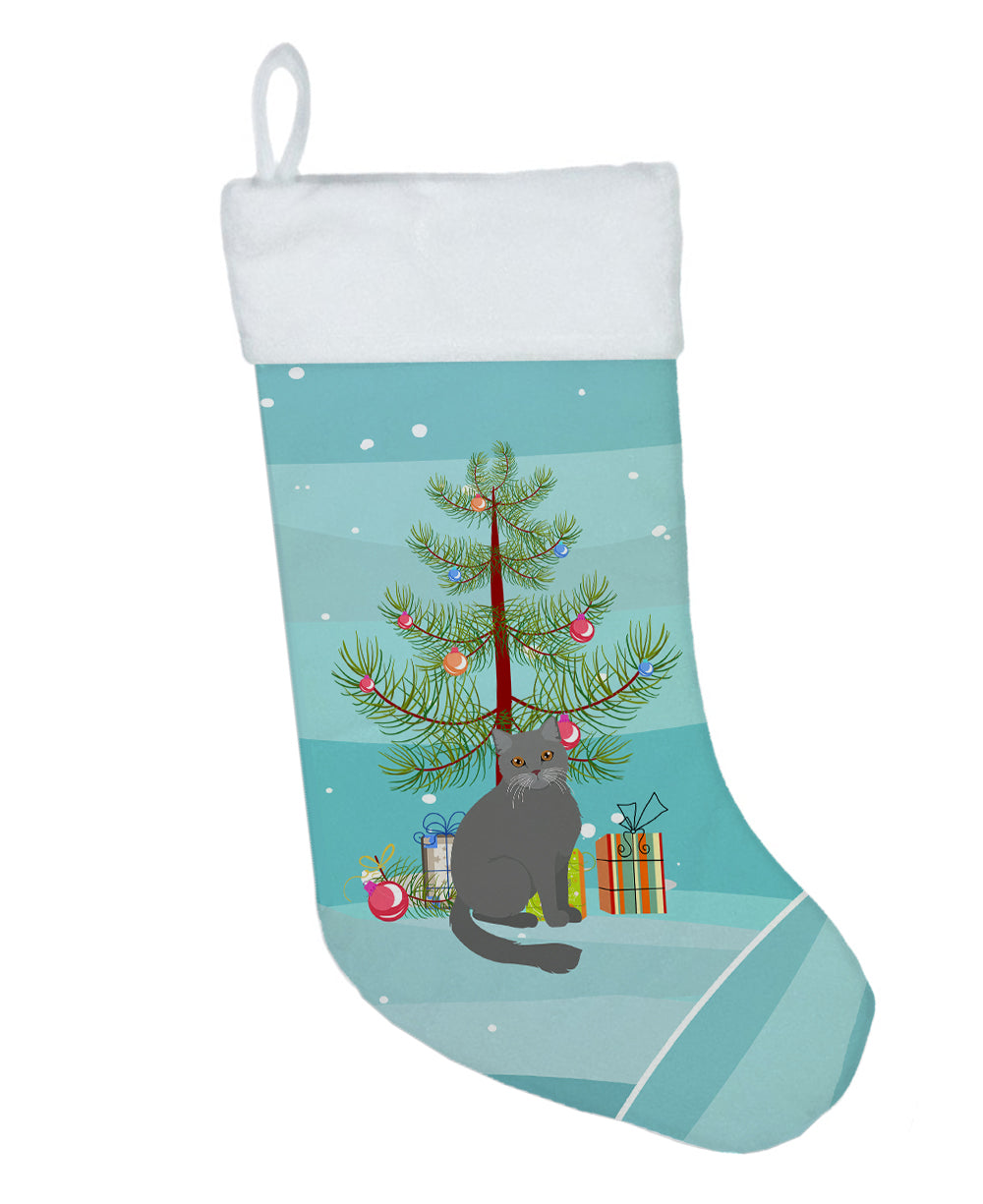 British Semi Longhair Cat Christmas Holiday Stocking Double-Sided Print, Polyester Suede,11x18, Made in USA