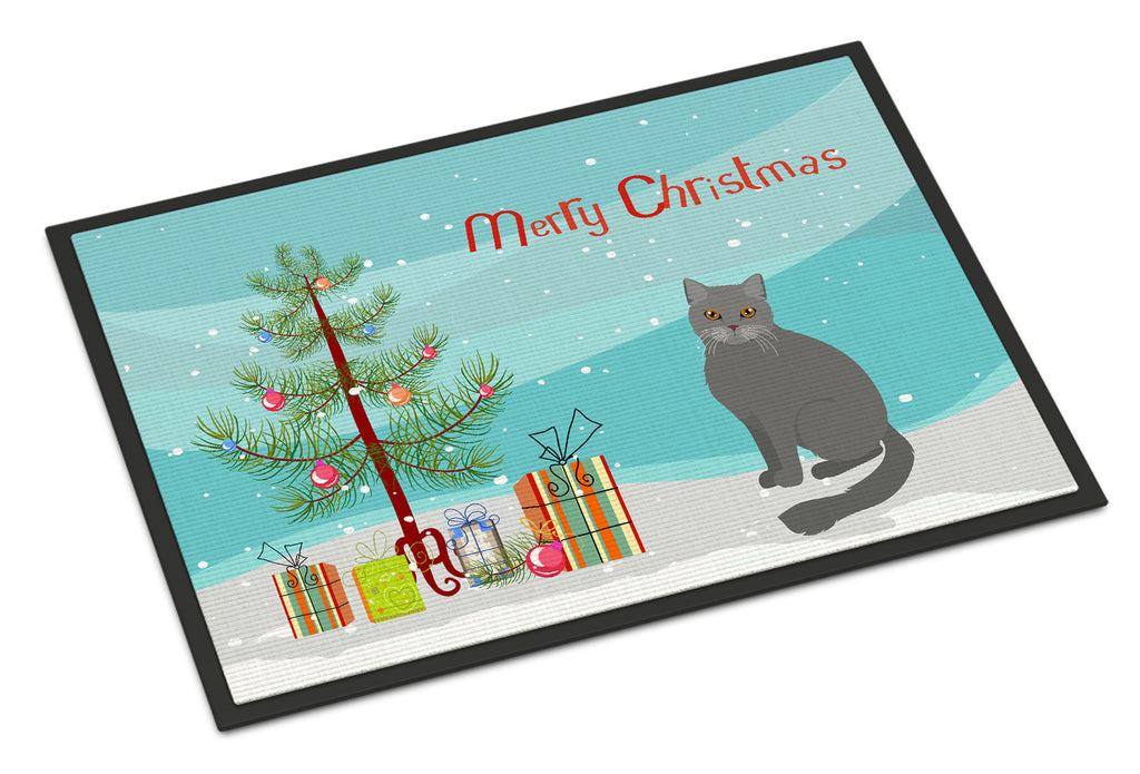 British Semi Longhair Cat Christmas Doormat Indoor Outdoor 18H X 27W Front Door Mat Rugs for Entryway, Non Slip Washable