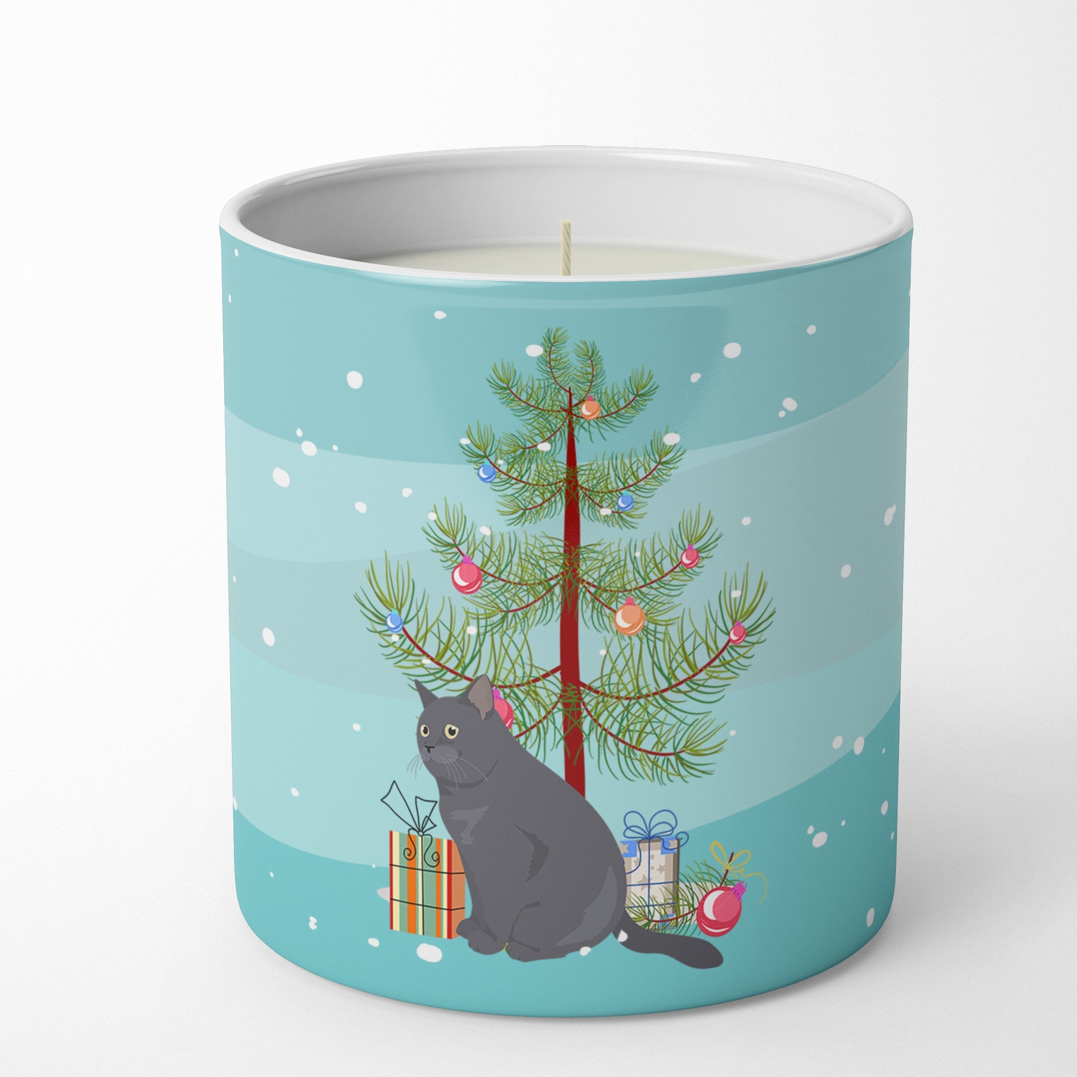 British Shorthair Cat Christmas Decorative Soy Candle Nature Soy Wax Essential Oil Home Decor Ideal for Bedroom Kitchen Bath Office Gift, 10 oz