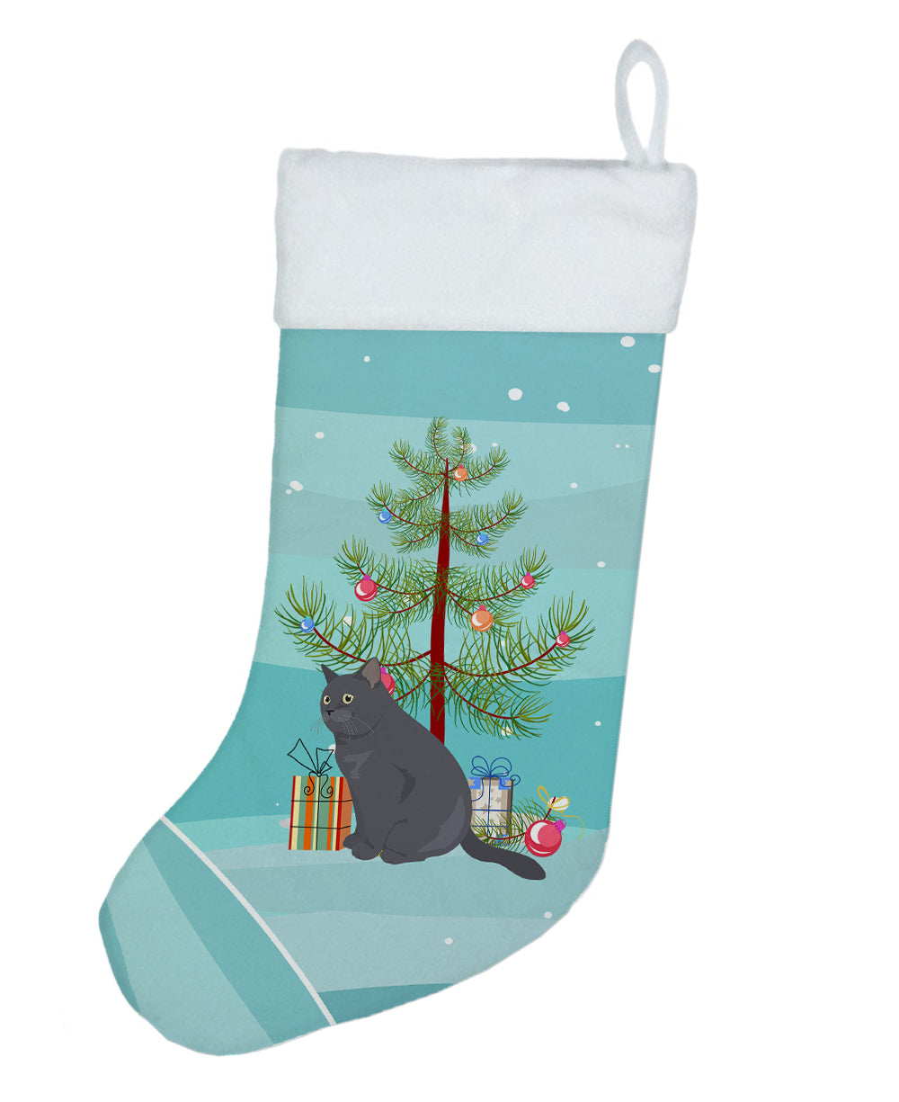 British Shorthair Cat Christmas Holiday Stocking Double-Sided Print, Polyester Suede,11x18, Made in USA