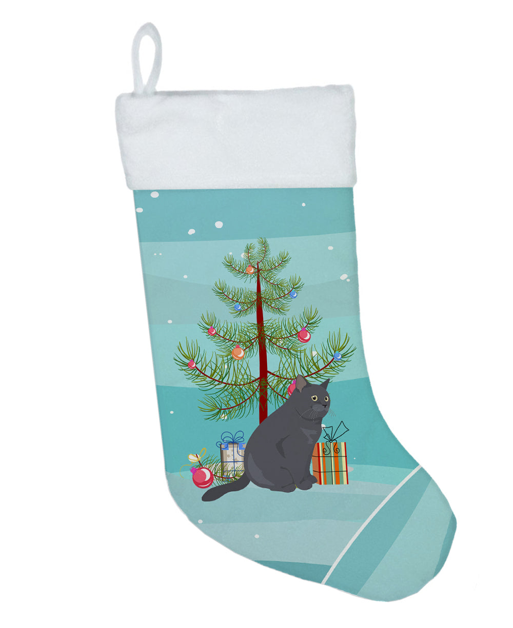 British Shorthair Cat Christmas Holiday Stocking Double-Sided Print, Polyester Suede,11x18, Made in USA