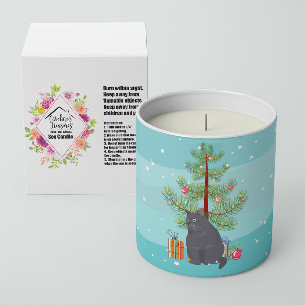 British Shorthair Cat Christmas Decorative Soy Candle Nature Soy Wax Essential Oil Home Decor Ideal for Bedroom Kitchen Bath Office Gift, 10 oz