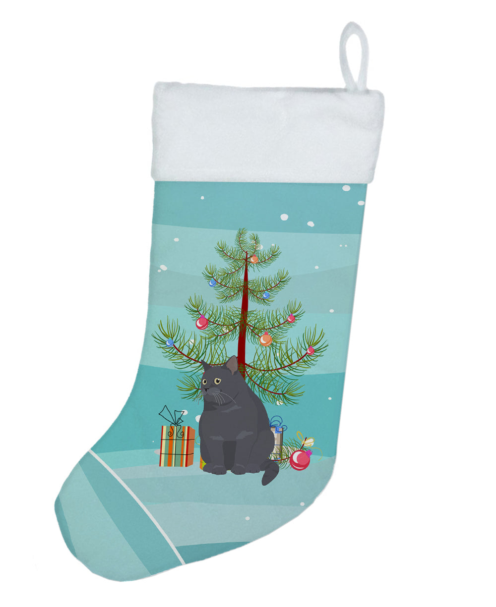 British Shorthair Cat Christmas Holiday Stocking Double-Sided Print, Polyester Suede,11x18, Made in USA