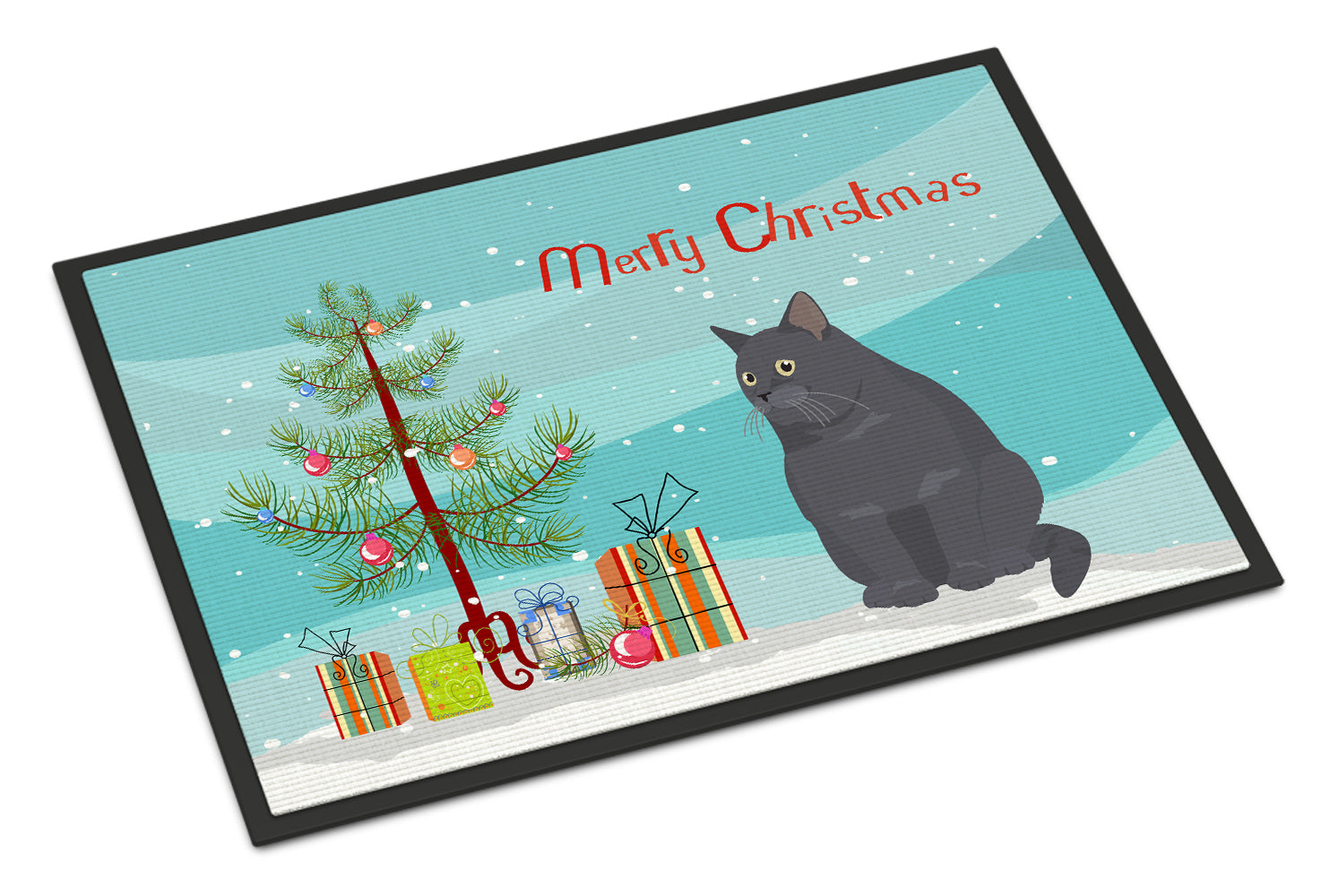 British Shorthair Cat Christmas Doormat Indoor Outdoor 24H X 36W Front Door Mat Rugs for Entryway, Non Slip Washable Low Pile,