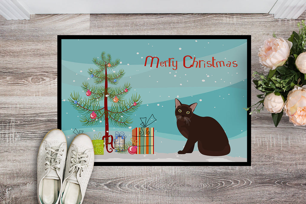 Burmese Cat Christmas Doormat Indoor Outdoor 18H X 27W Front Door Mat Rugs for Entryway, Non Slip Washable