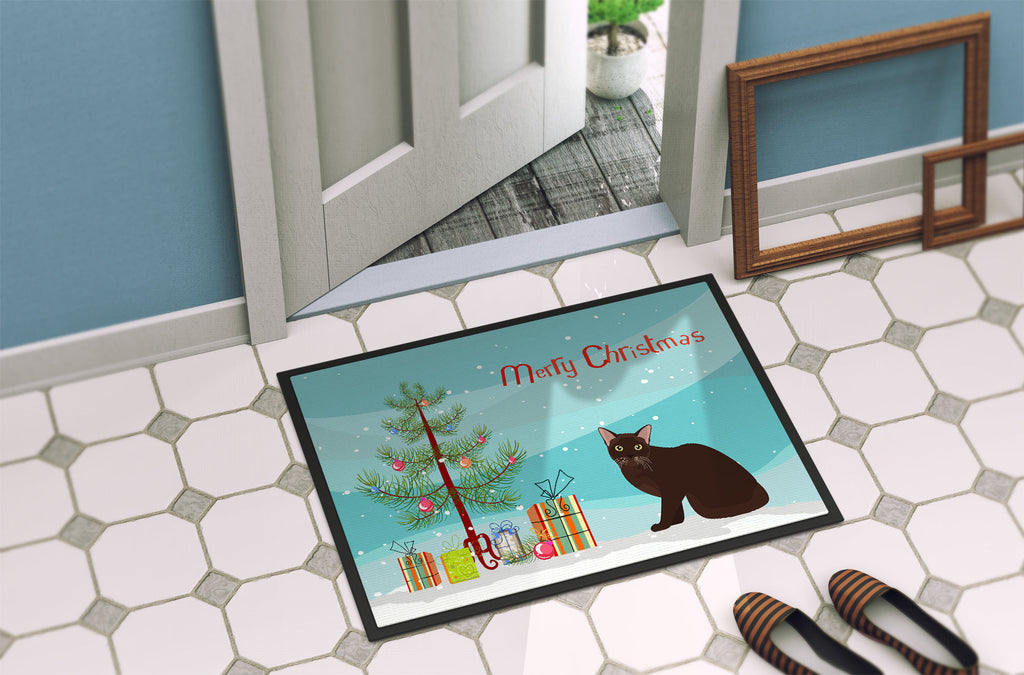 Burmese Cat Christmas Doormat Indoor Outdoor 18H X 27W Front Door Mat Rugs for Entryway, Non Slip Washable