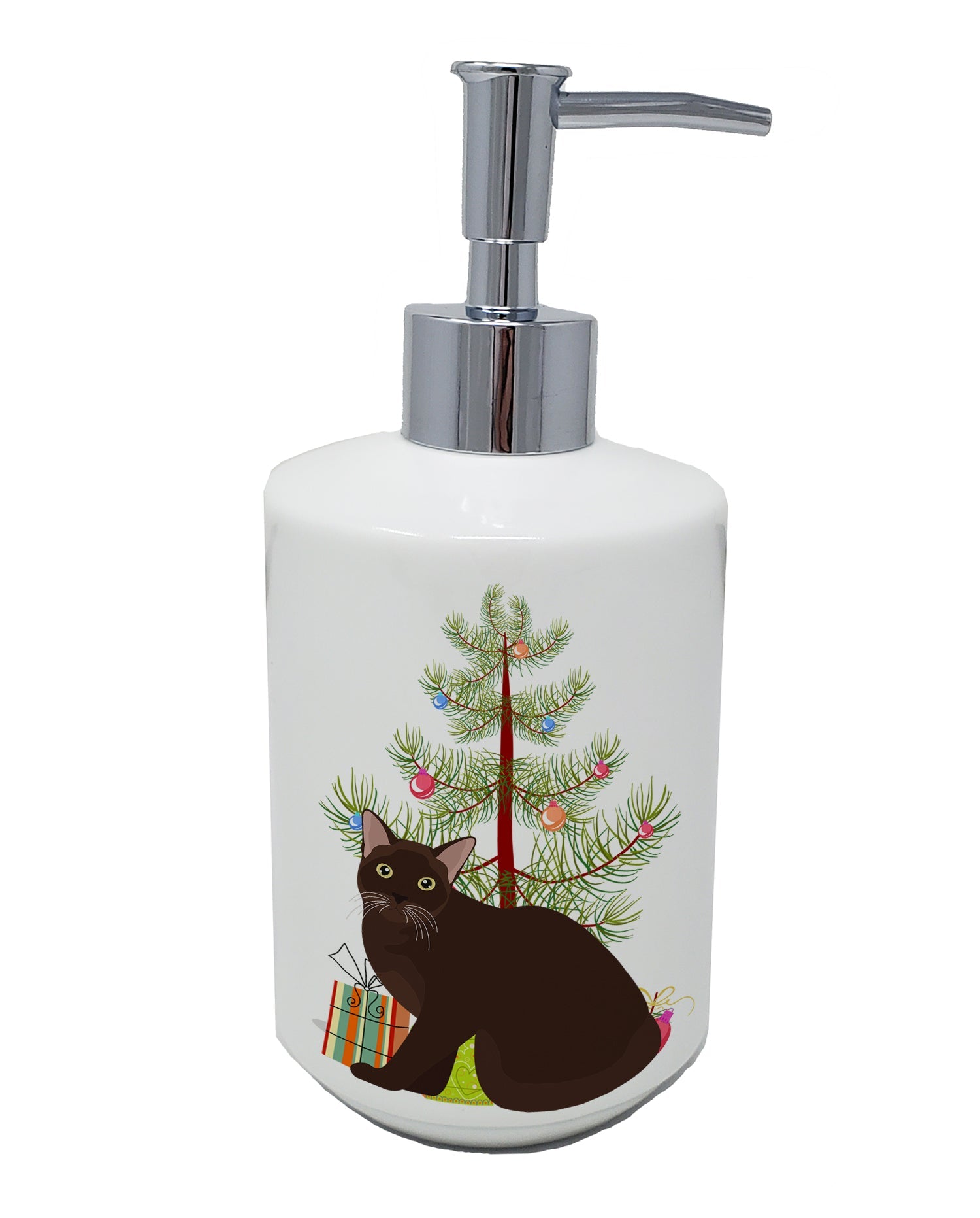 Burmese Cat Christmas Ceramic Soap Dispenser , Empty Refillable Hand Soap Pump Bottle for Bathroom Kitchen