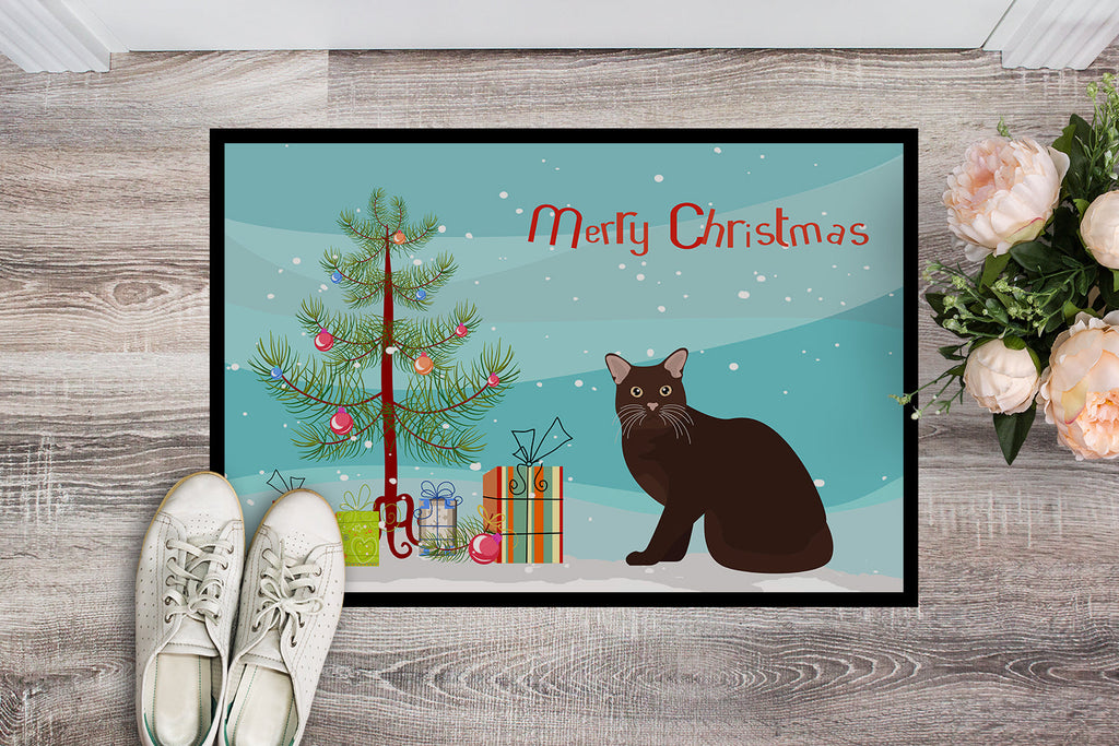 Burmese Cat Christmas Doormat Indoor Outdoor 18H X 27W Front Door Mat Rugs for Entryway, Non Slip Washable