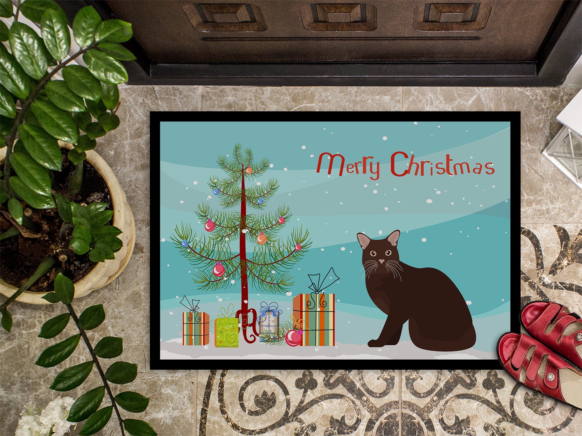 Burmese Cat Christmas Doormat Indoor Outdoor 18H X 27W Front Door Mat Rugs for Entryway, Non Slip Washable