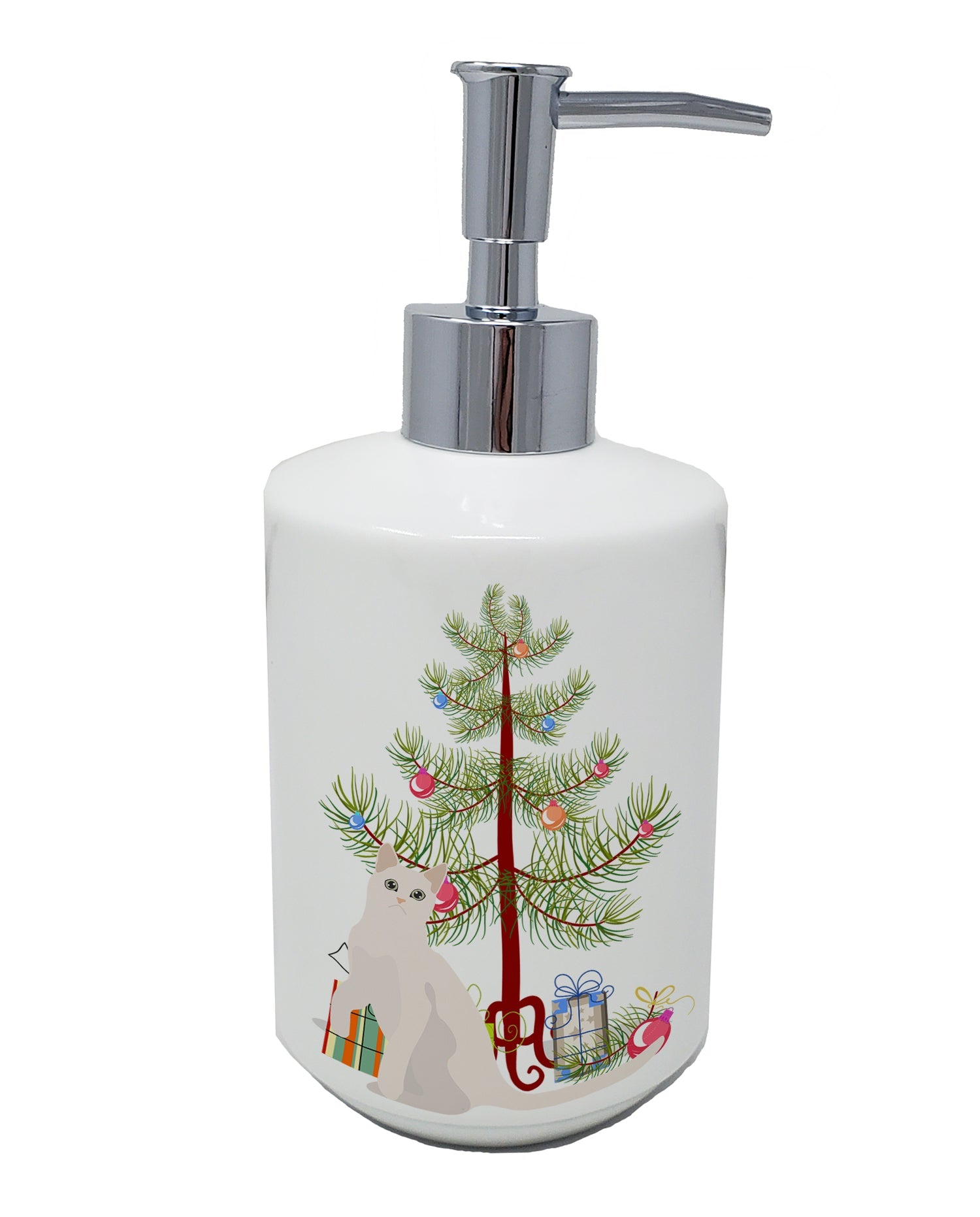 Burmilla Cat Christmas Ceramic Soap Dispenser , Empty Refillable Hand Soap Pump Bottle for Bathroom Kitchen
