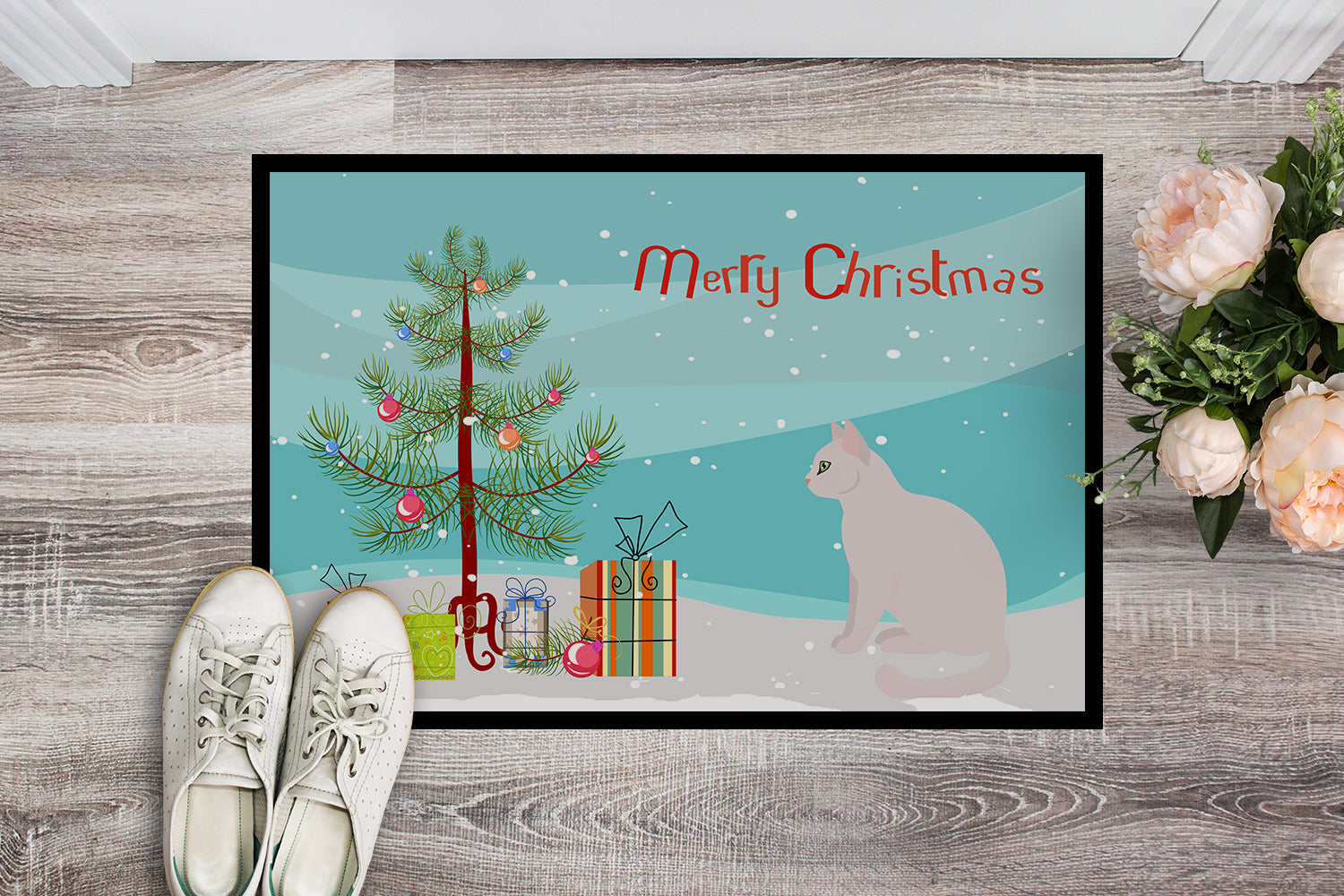 Burmilla Cat Christmas Doormat Indoor Outdoor 18H X 27W Front Door Mat Rugs for Entryway, Non Slip Washable
