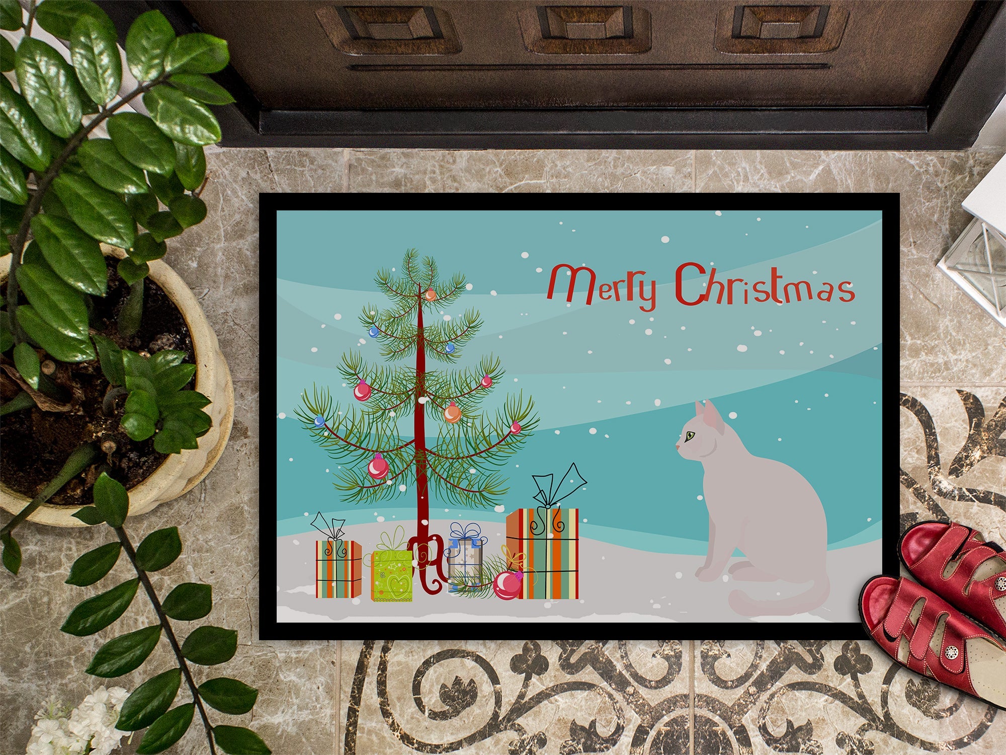 Burmilla Cat Christmas Doormat Indoor Outdoor 18H X 27W Front Door Mat Rugs for Entryway, Non Slip Washable