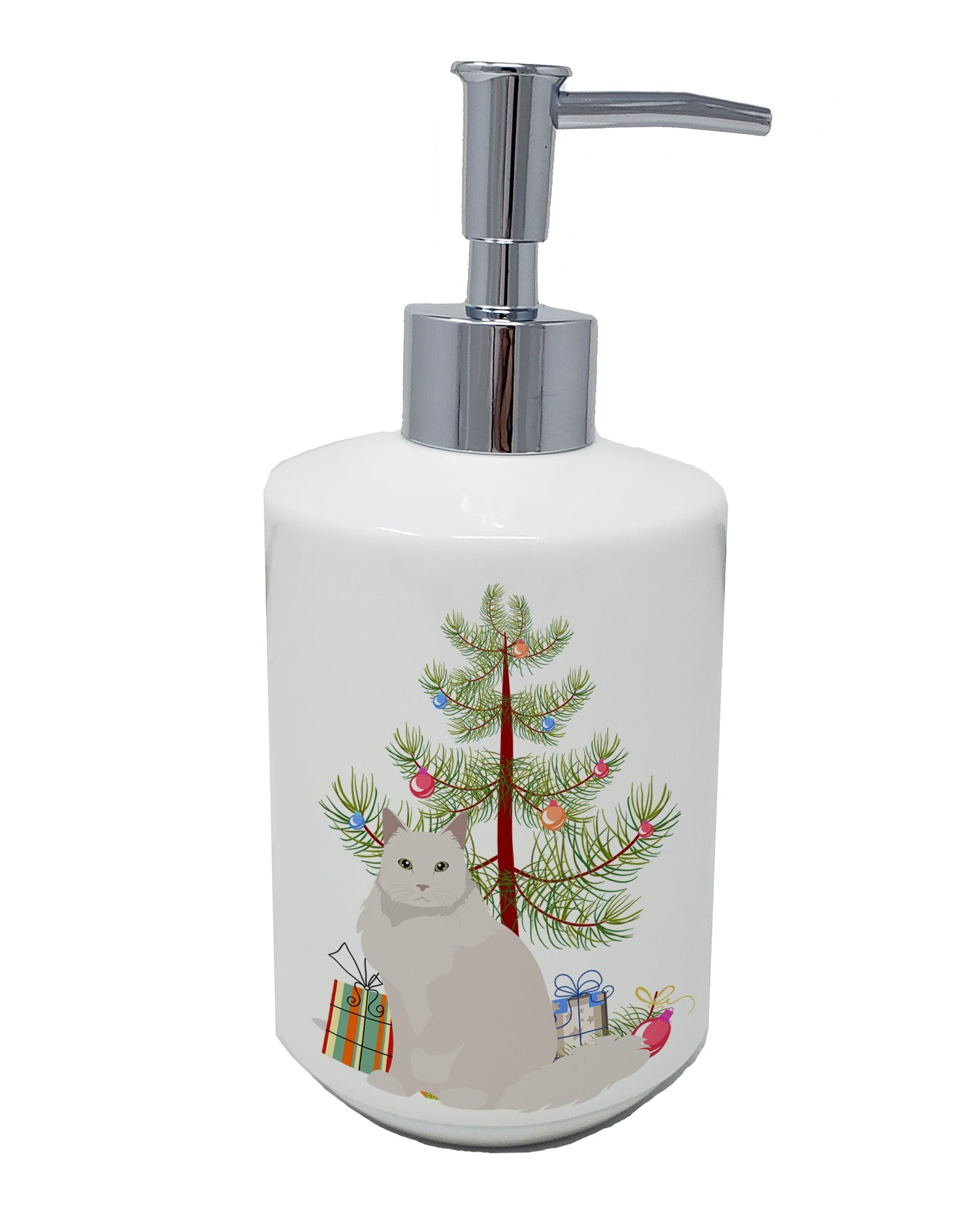 Chantilly Tiffany Cat Christmas Ceramic Soap Dispenser , Empty Refillable Hand Soap Pump Bottle for Bathroom Kitchen