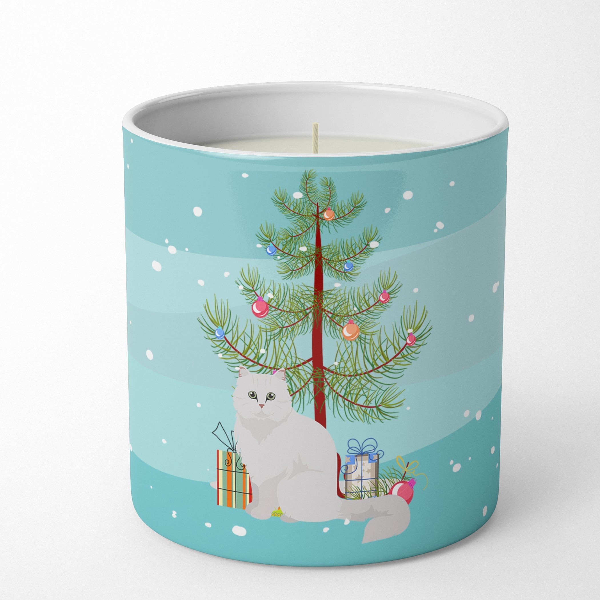 Chinchilla Persian Longhair Cat Christmas Decorative Soy Candle Nature Soy Wax Essential Oil Home Decor Ideal for Bedroom Kitchen Bath Office Gift, 10 oz