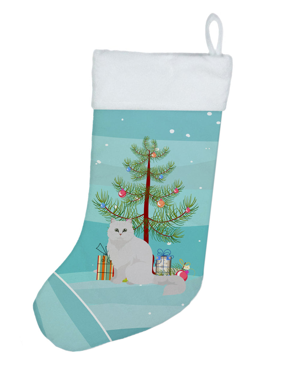 Chinchilla Persian Longhair Cat Christmas Holiday Stocking Double-Sided Print, Polyester Suede,11x18, Made in USA