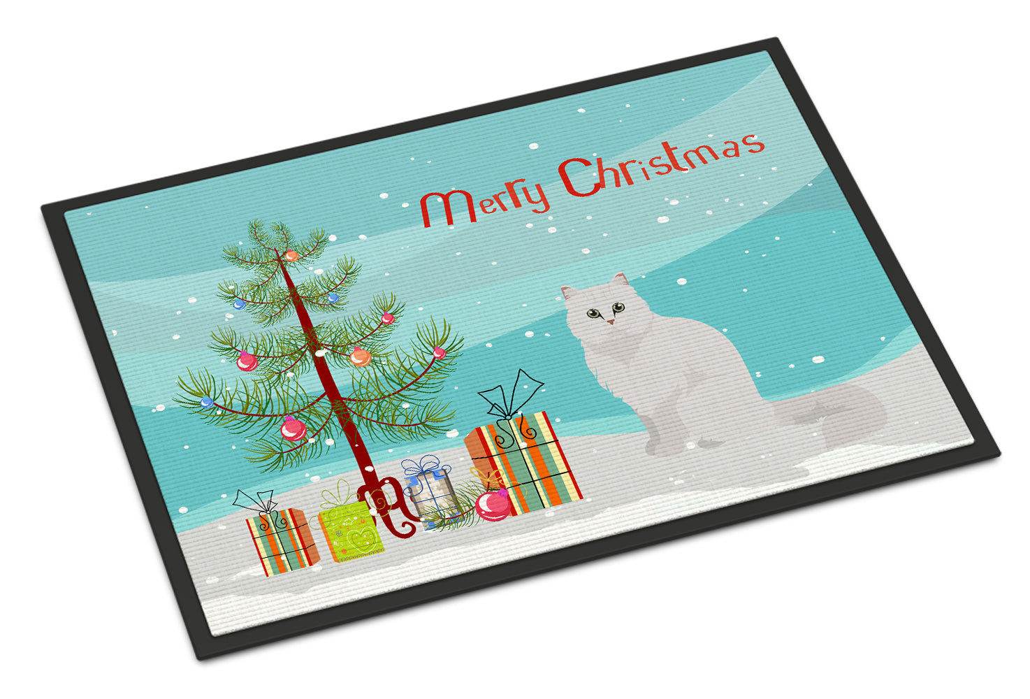 Chinchilla Persian Longhair Cat Christmas Doormat Indoor Outdoor 24H X 36W Front Door Mat Rugs for Entryway, Non Slip Washable Low Pile,