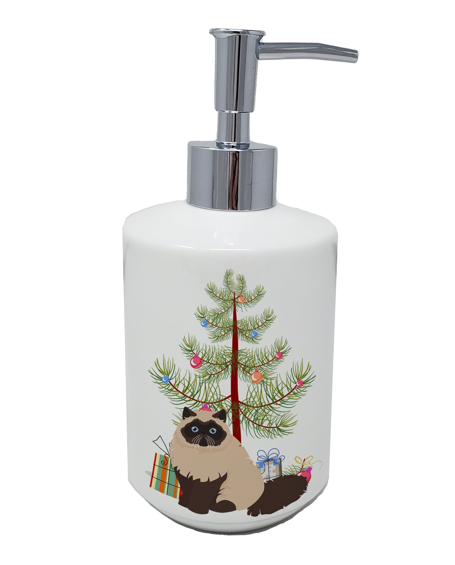 Colorpoint Persian Hymalayan Cat Christmas Ceramic Soap Dispenser , Empty Refillable Hand Soap Pump Bottle for Bathroom Kitchen