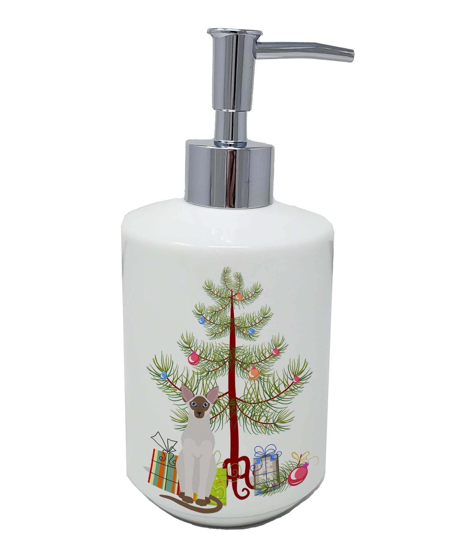 Colorpoint Shorthair Cat Christmas Ceramic Soap Dispenser , Empty Refillable Hand Soap Pump Bottle for Bathroom Kitchen