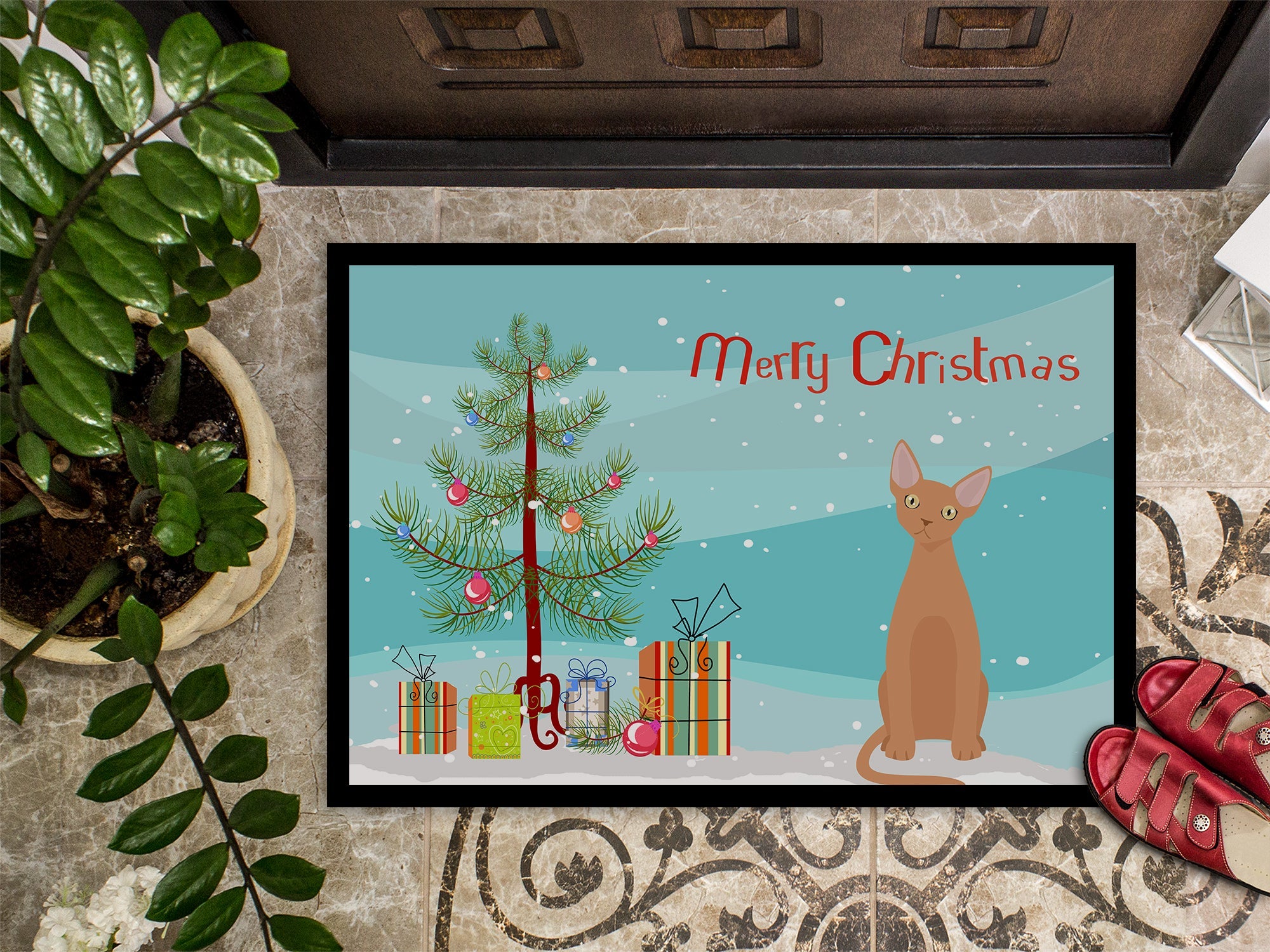 Devon Rex Cat Christmas Doormat Indoor Outdoor 24H X 36W Front Door Mat Rugs for Entryway, Non Slip Washable Low Pile,