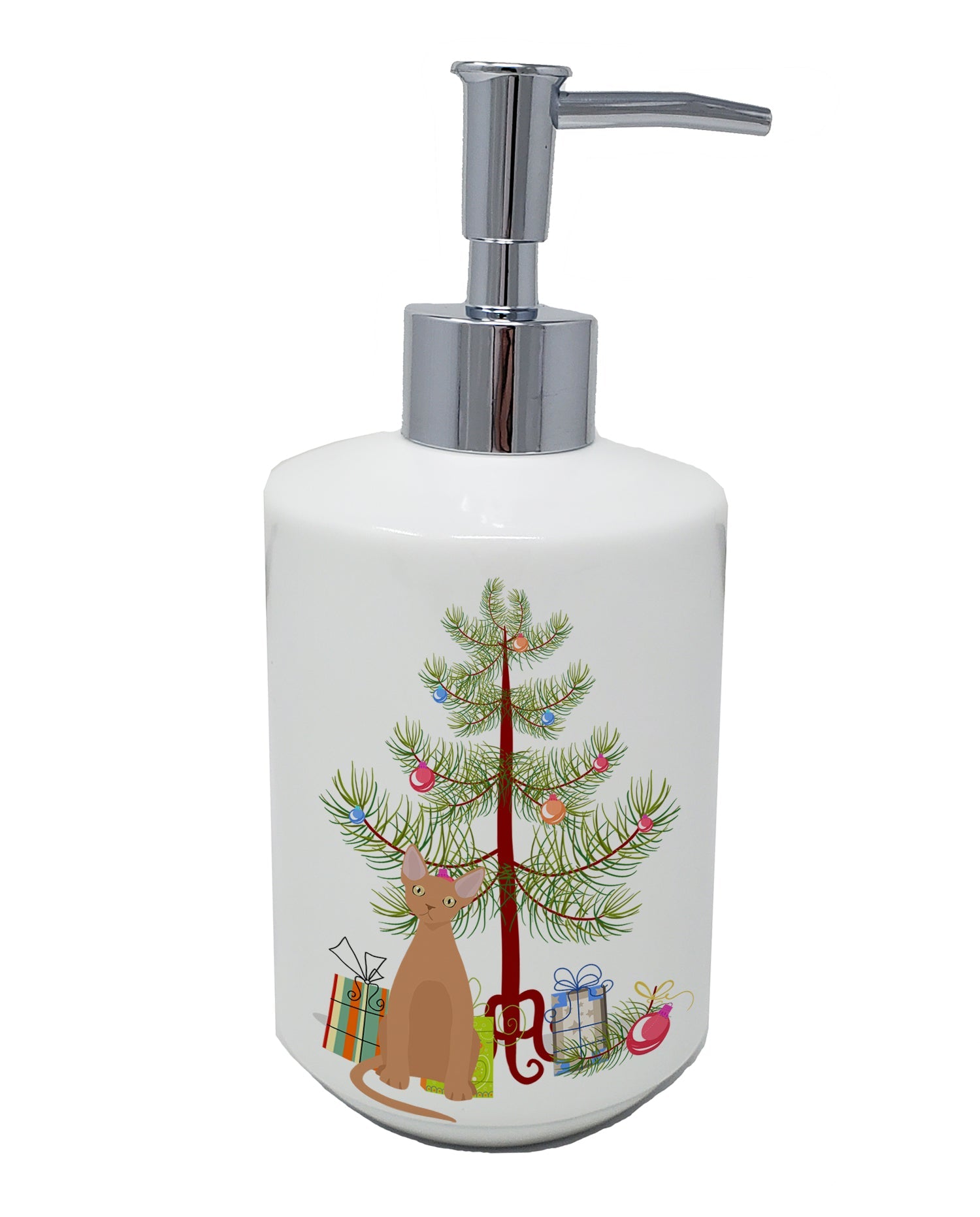 Devon Rex Cat Christmas Ceramic Soap Dispenser , Empty Refillable Hand Soap Pump Bottle for Bathroom Kitchen