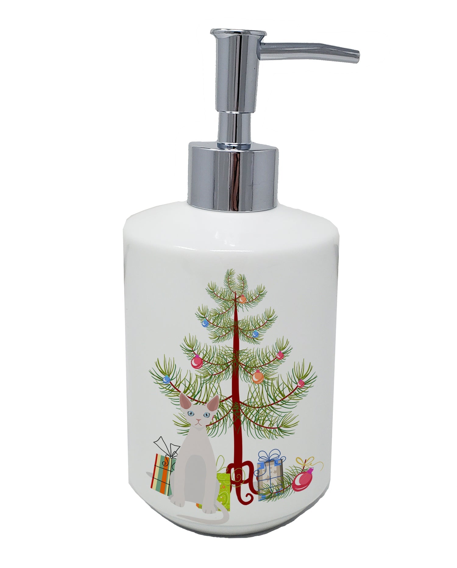 Devon Rex Cat Christmas Ceramic Soap Dispenser , Empty Refillable Hand Soap Pump Bottle for Bathroom Kitchen
