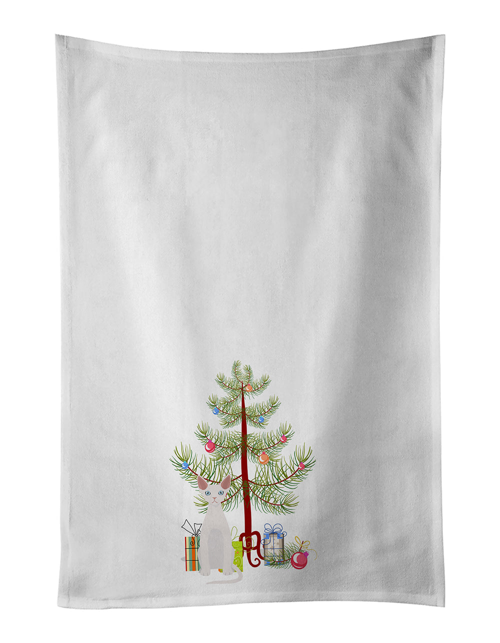 Devon Rex Cat Christmas Kitchen Towel Set of 2 White Dish Towels Decorative Bathroom Hand towel for Hand, Face, Hair, Yoga, Tea, Dishcloth, 19 X 28", White